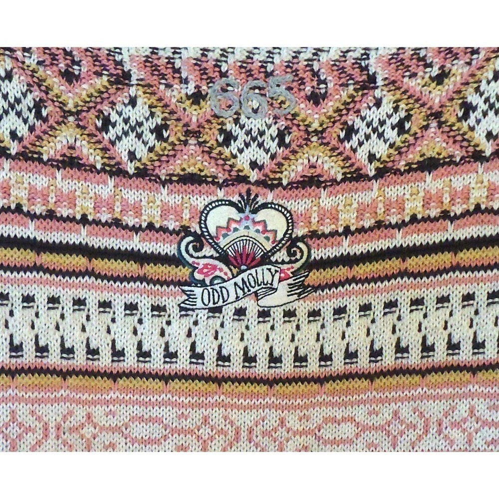 ODD MOLLY PINK FAIR ISLE CREW NECK COTTON KNIT SWEATER SIZE 3 LARGE - Picture 7 of 11